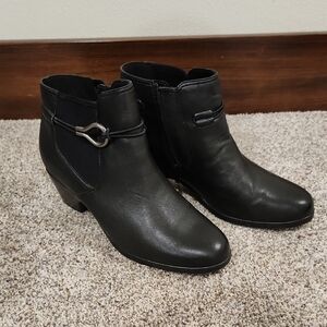 Clarks Black Ankle Booties with Buckle Detail